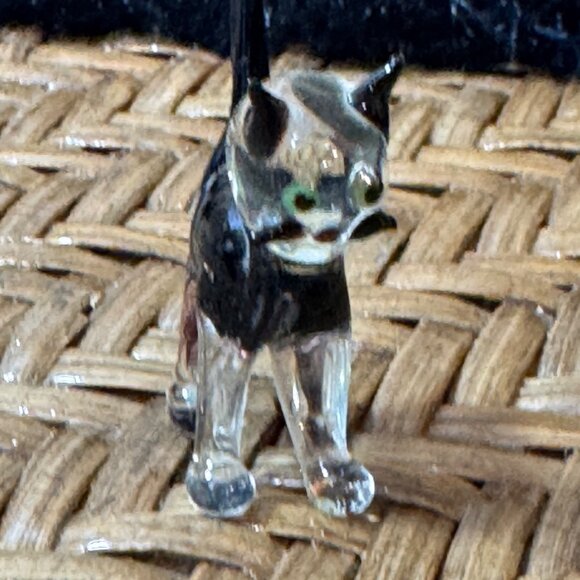 Vintage Bimini Lauscha German Art Glass Cat Clear/ Black Striped - Picture 4 of 5
